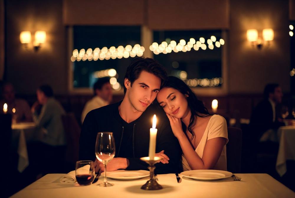 Couple at a candlelit table
